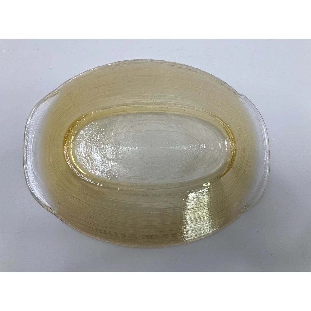 Amber/Gold Ribbon Glass‎ Delicate Bowl Soap Dish Jewelry Dish Home Decor 5 in